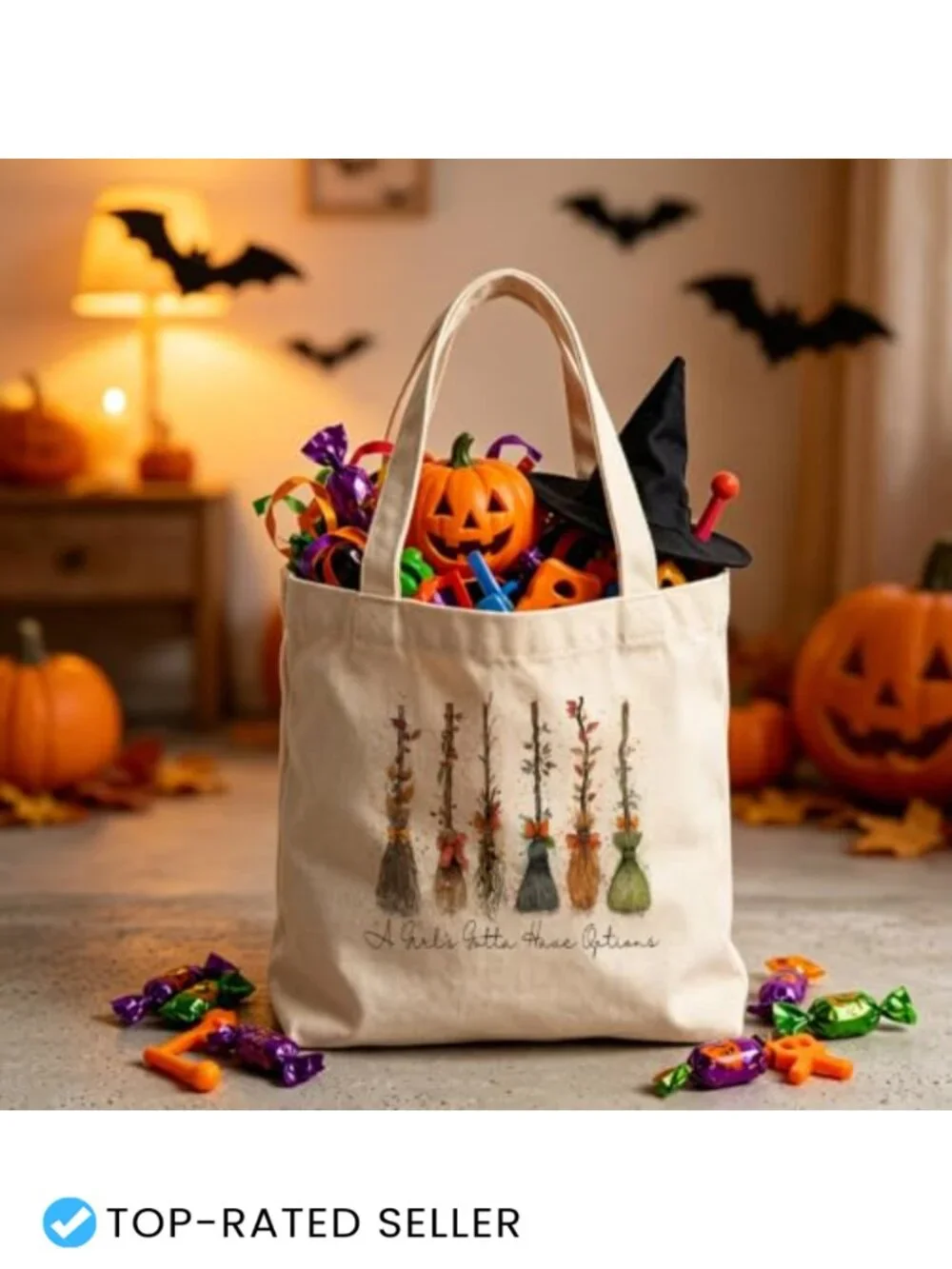 Halloween Tote Bag Women Gift Canvas Reusable Trick or Treat Hand-Carry